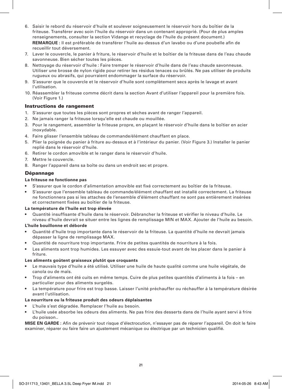 BELLA 13401 3.5L Deep Fryer User Manual | Page 23 / 40