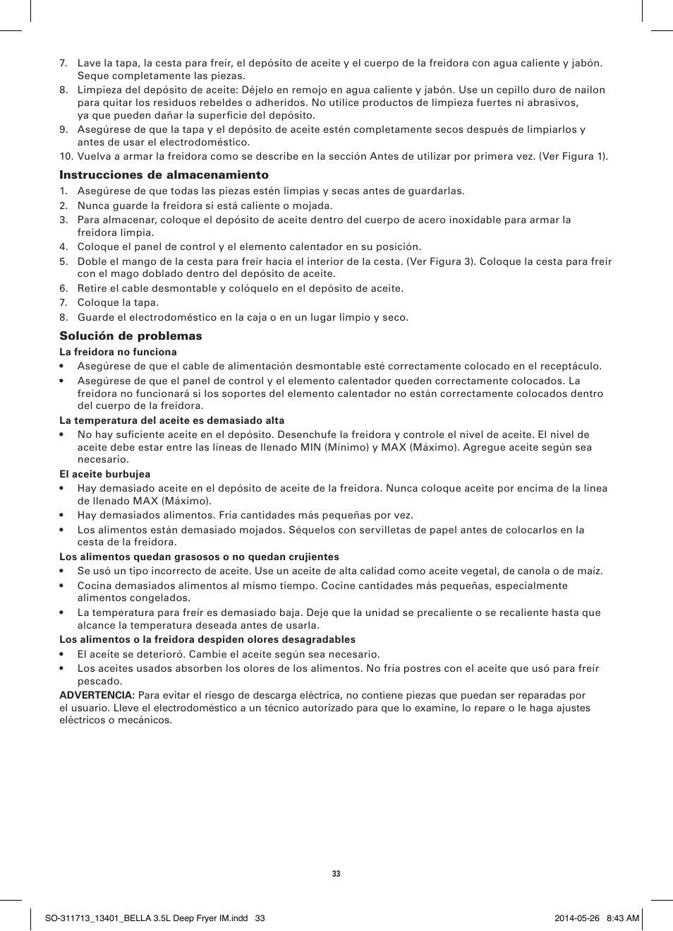 BELLA 13401 3.5L Deep Fryer User Manual | Page 35 / 40