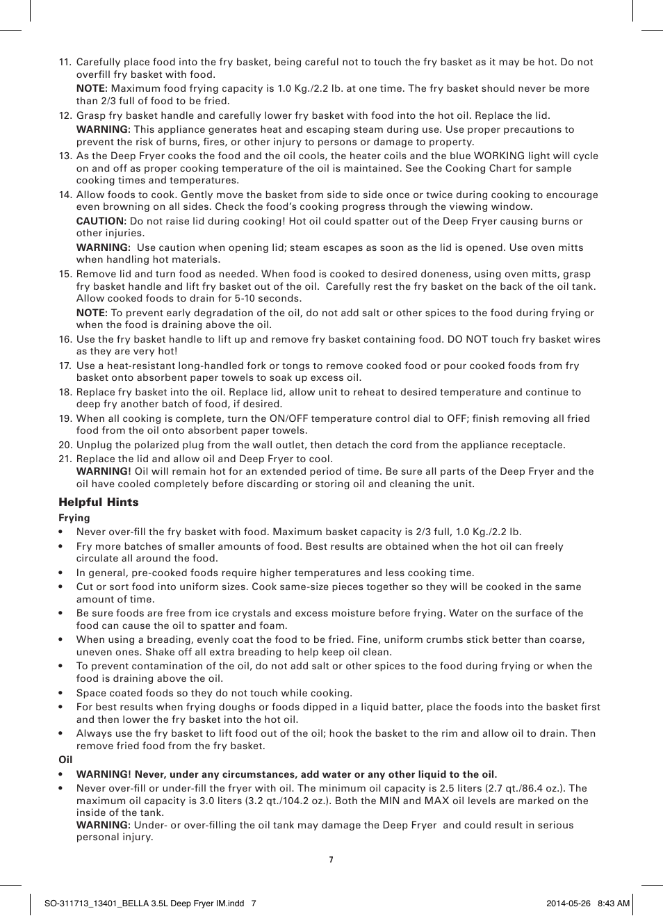 BELLA 13401 3.5L Deep Fryer User Manual | Page 9 / 40