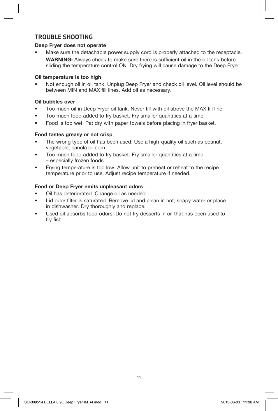 BELLA 13769 0.9L Deep Fryer User Manual | Page 13 / 36