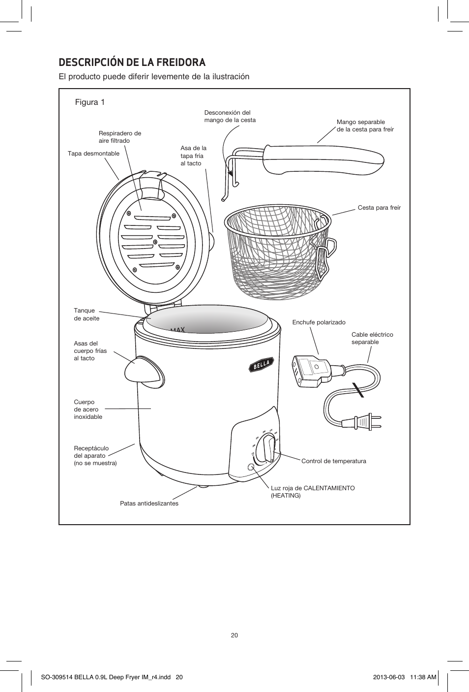 Descripción de la freidora | BELLA 13769 0.9L Deep Fryer User Manual | Page 22 / 36