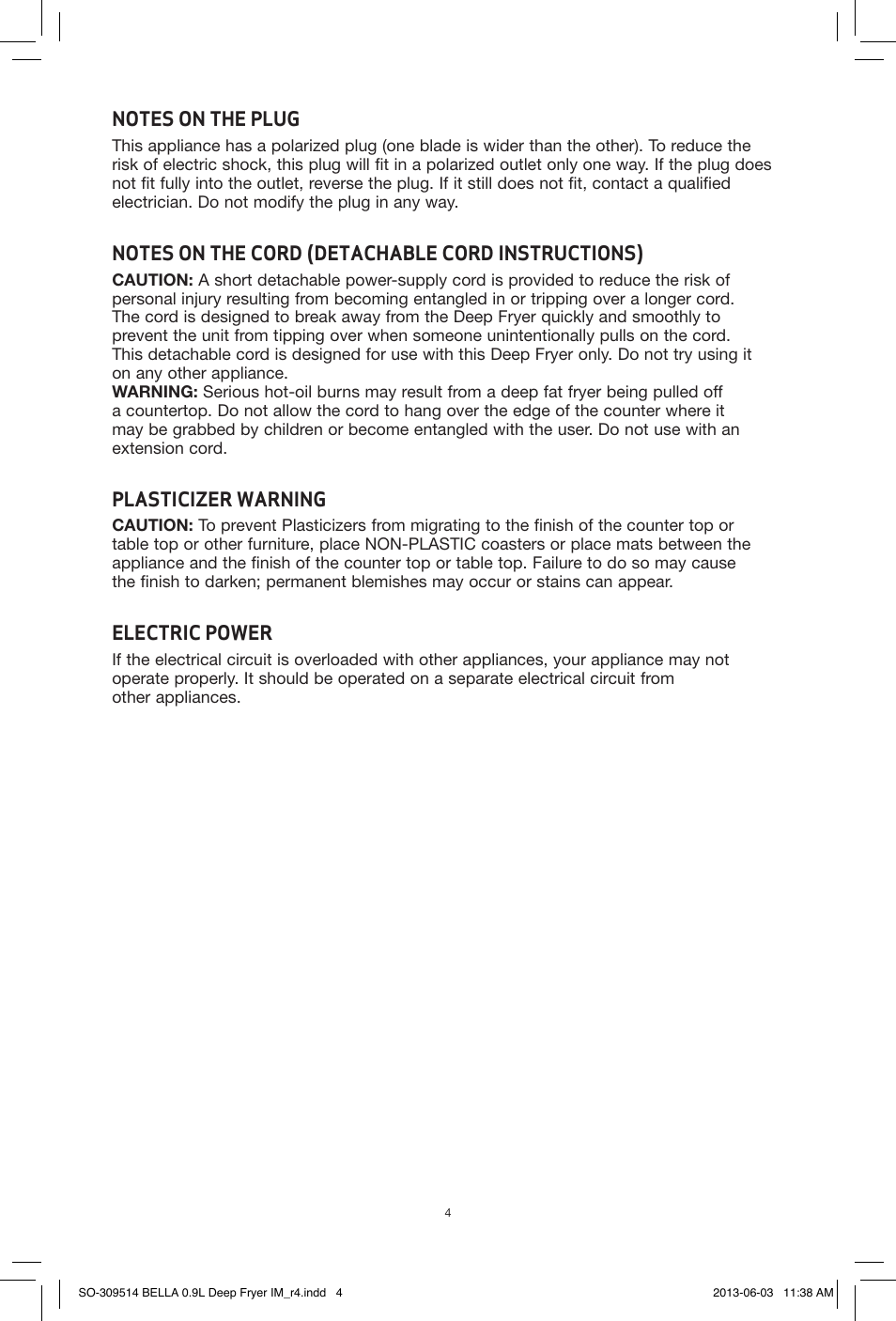 BELLA 13769 0.9L Deep Fryer User Manual | Page 6 / 36