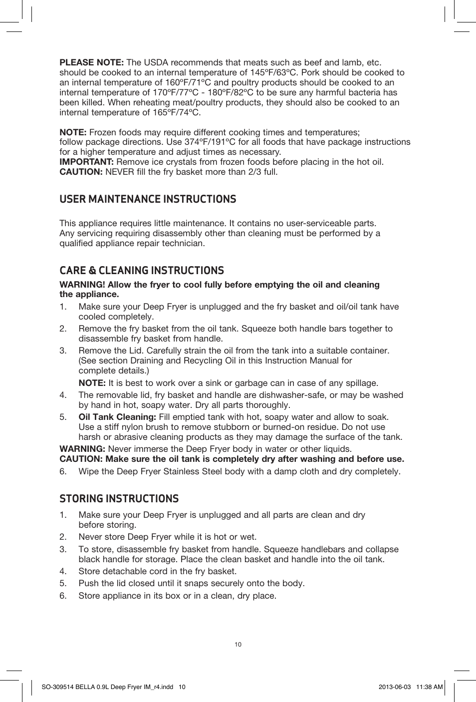 BELLA 13691 0.9L Deep Fryer User Manual | Page 12 / 36