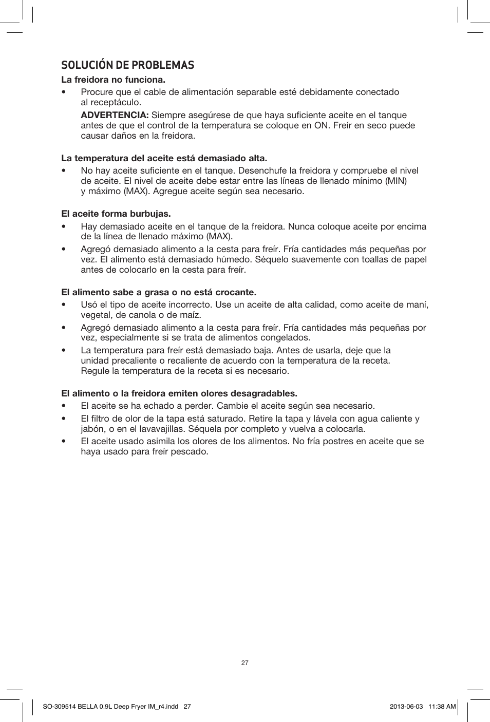 BELLA 13691 0.9L Deep Fryer User Manual | Page 29 / 36