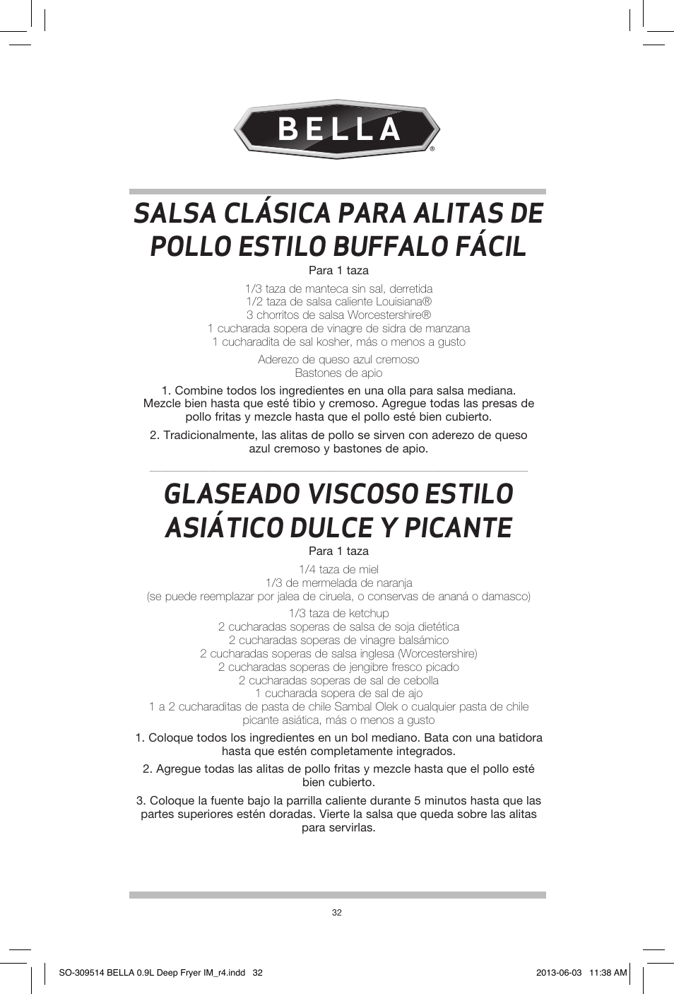 Glaseado viscoso estilo asiático dulce y picante | BELLA 13691 0.9L Deep Fryer User Manual | Page 34 / 36