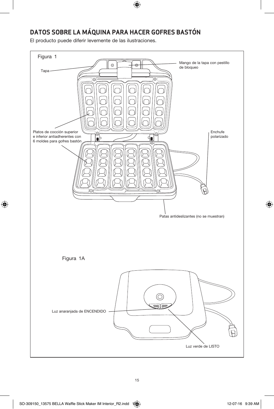 Datos sobre la máquina para hacer gofres bastón | BELLA 13575 Waffle Stick Maker User Manual | Page 15 / 24