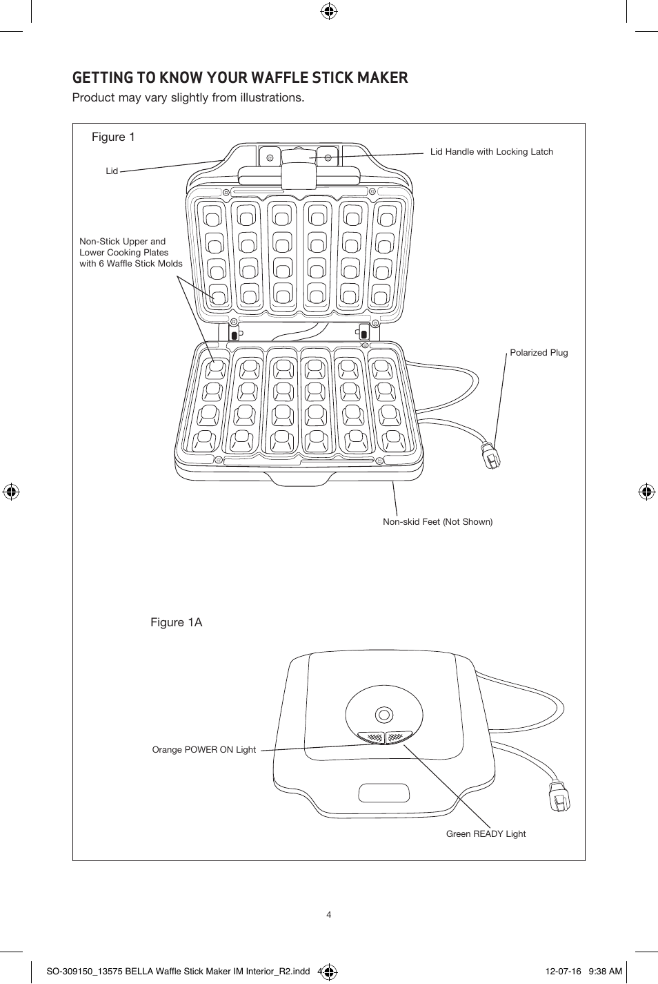 Getting to know your waffle stick maker | BELLA 13575 Waffle Stick Maker User Manual | Page 4 / 24