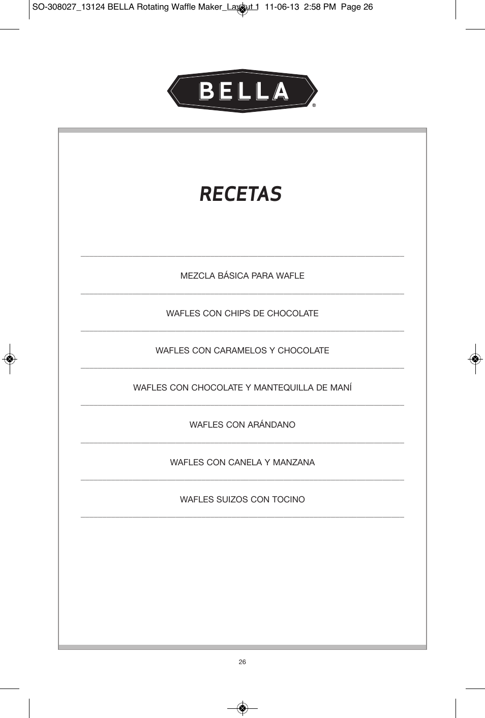 Recetas | BELLA 13124 Rotating Waffle Maker User Manual | Page 26 / 32