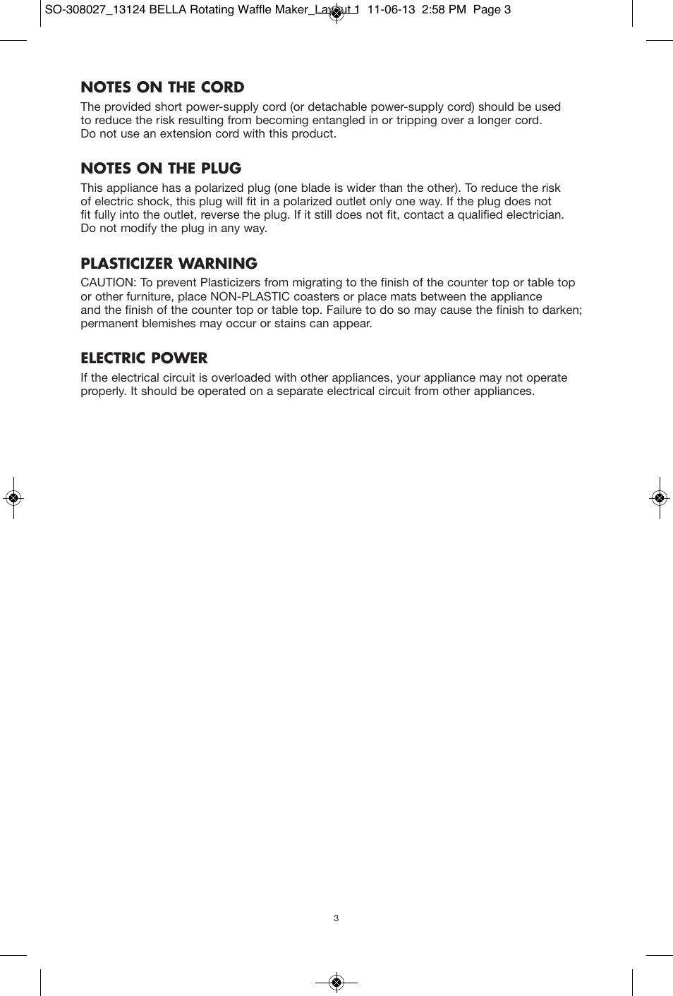 BELLA 13124 Rotating Waffle Maker User Manual | Page 3 / 32