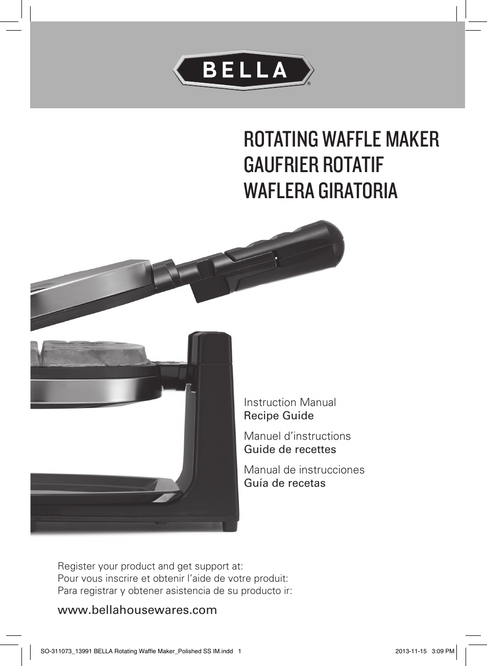 BELLA 13991 Rotating Waffle Maker User Manual | 32 pages