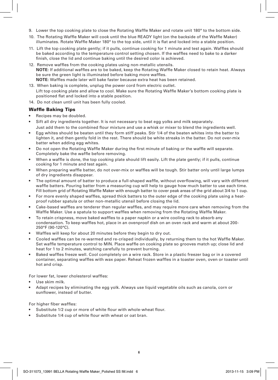 BELLA 13991 Rotating Waffle Maker User Manual | Page 8 / 32