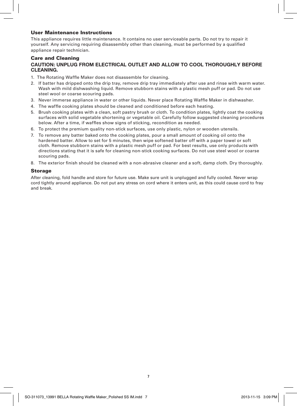 BELLA 13991 Rotating Waffle Maker User Manual | Page 9 / 32