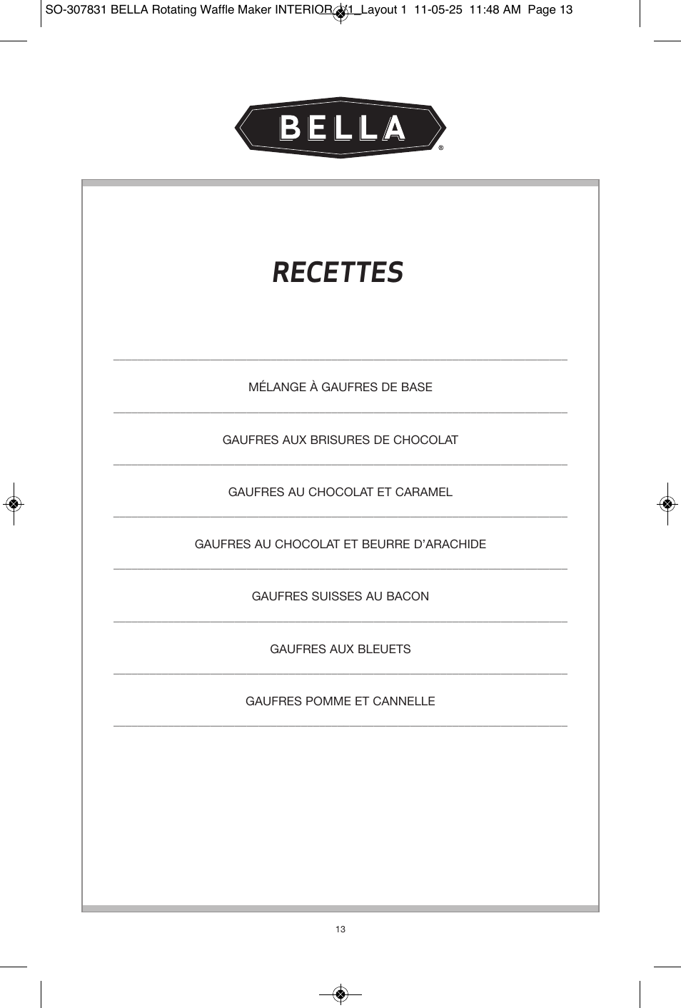 Recettes | BELLA 13591 Rotating Waffle Maker User Manual | Page 14 / 26