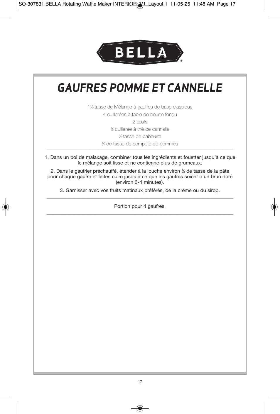Gaufres pomme et cannelle | BELLA 13591 Rotating Waffle Maker User Manual | Page 18 / 26