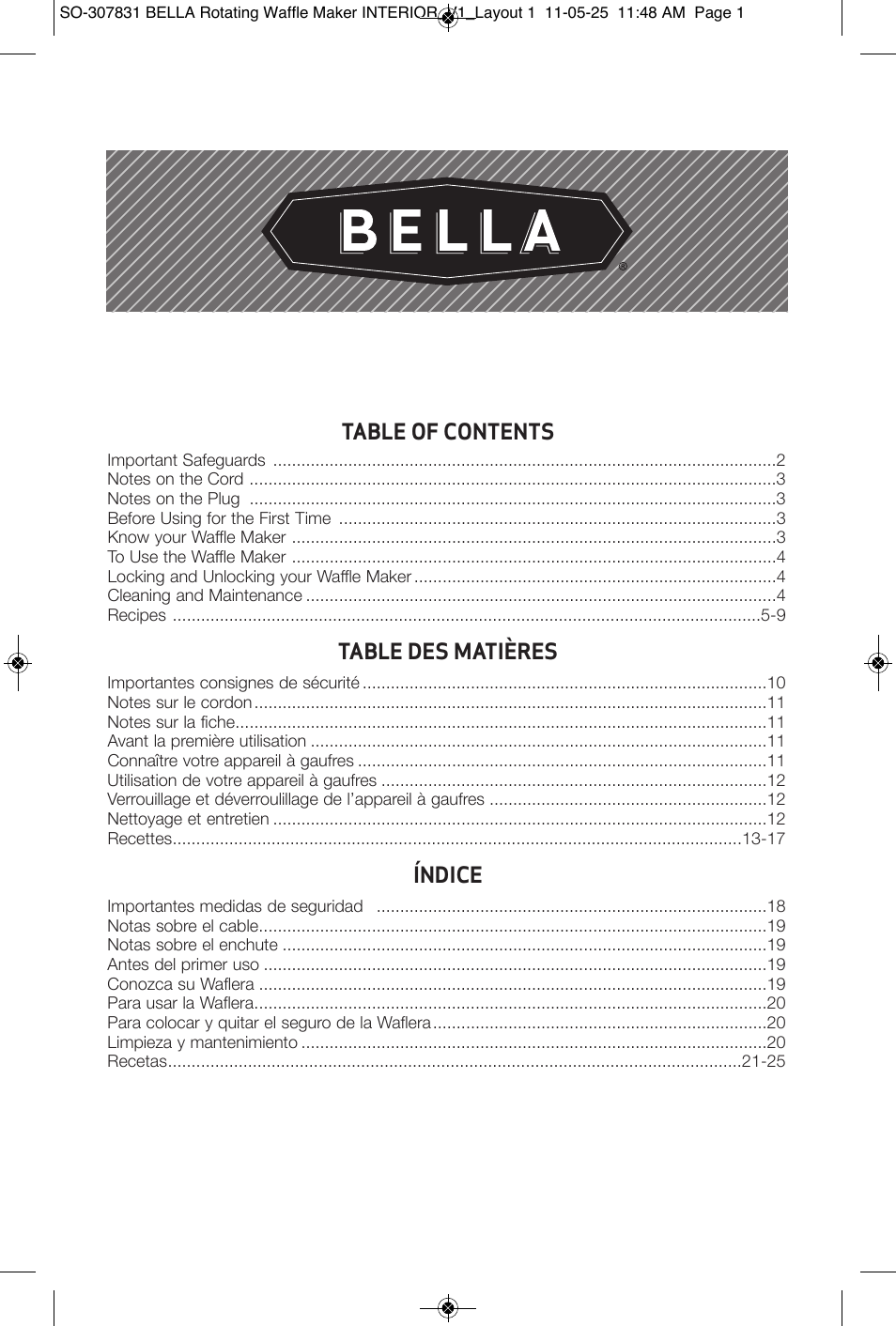 BELLA 13591 Rotating Waffle Maker User Manual | Page 2 / 26