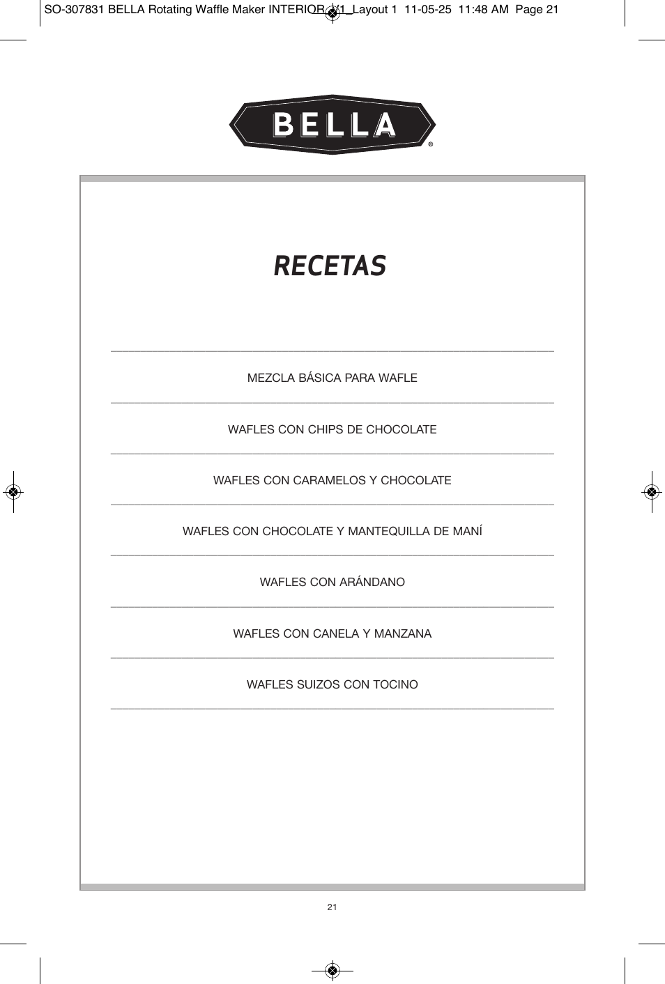 Recetas | BELLA 13591 Rotating Waffle Maker User Manual | Page 22 / 26