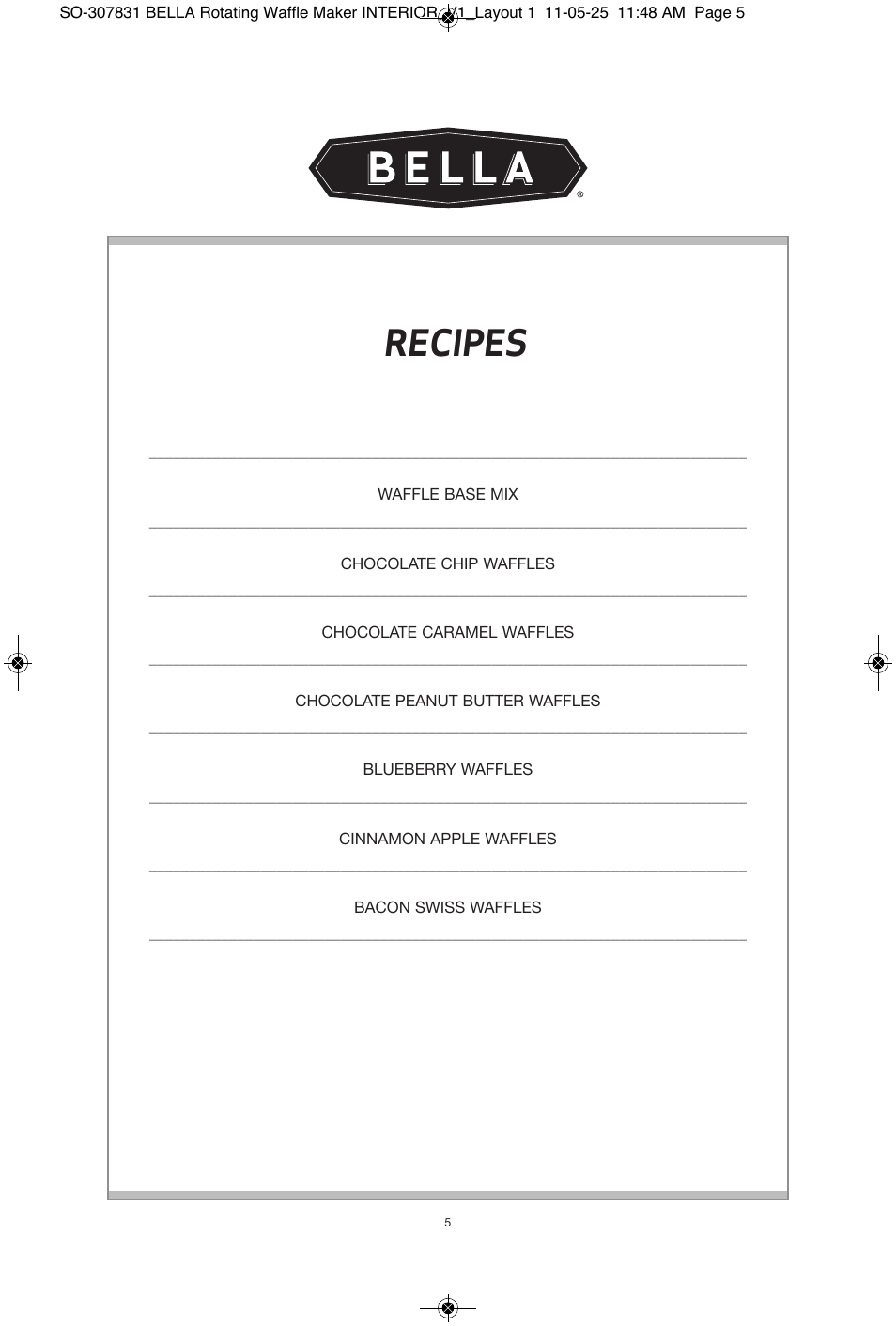 Recipes | BELLA 13591 Rotating Waffle Maker User Manual | Page 6 / 26
