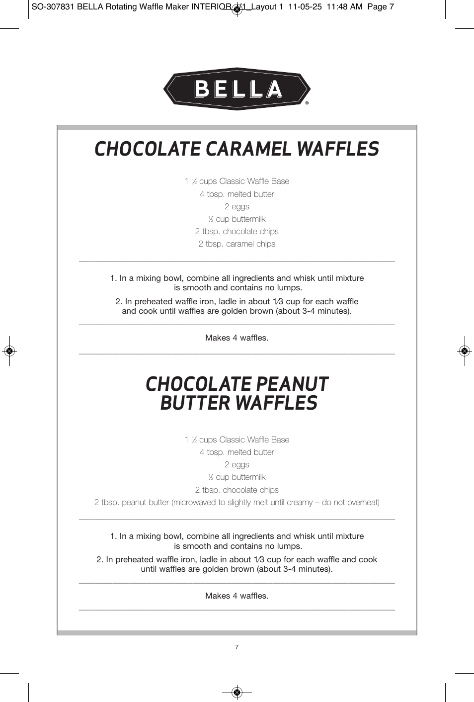 Chocolate caramel waffles, Chocolate peanut butter waffles | BELLA 13591 Rotating Waffle Maker User Manual | Page 8 / 26