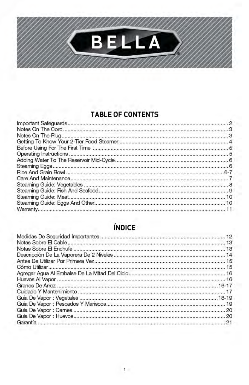 BELLA 13872 Food Steamer User Manual | Page 3 / 24