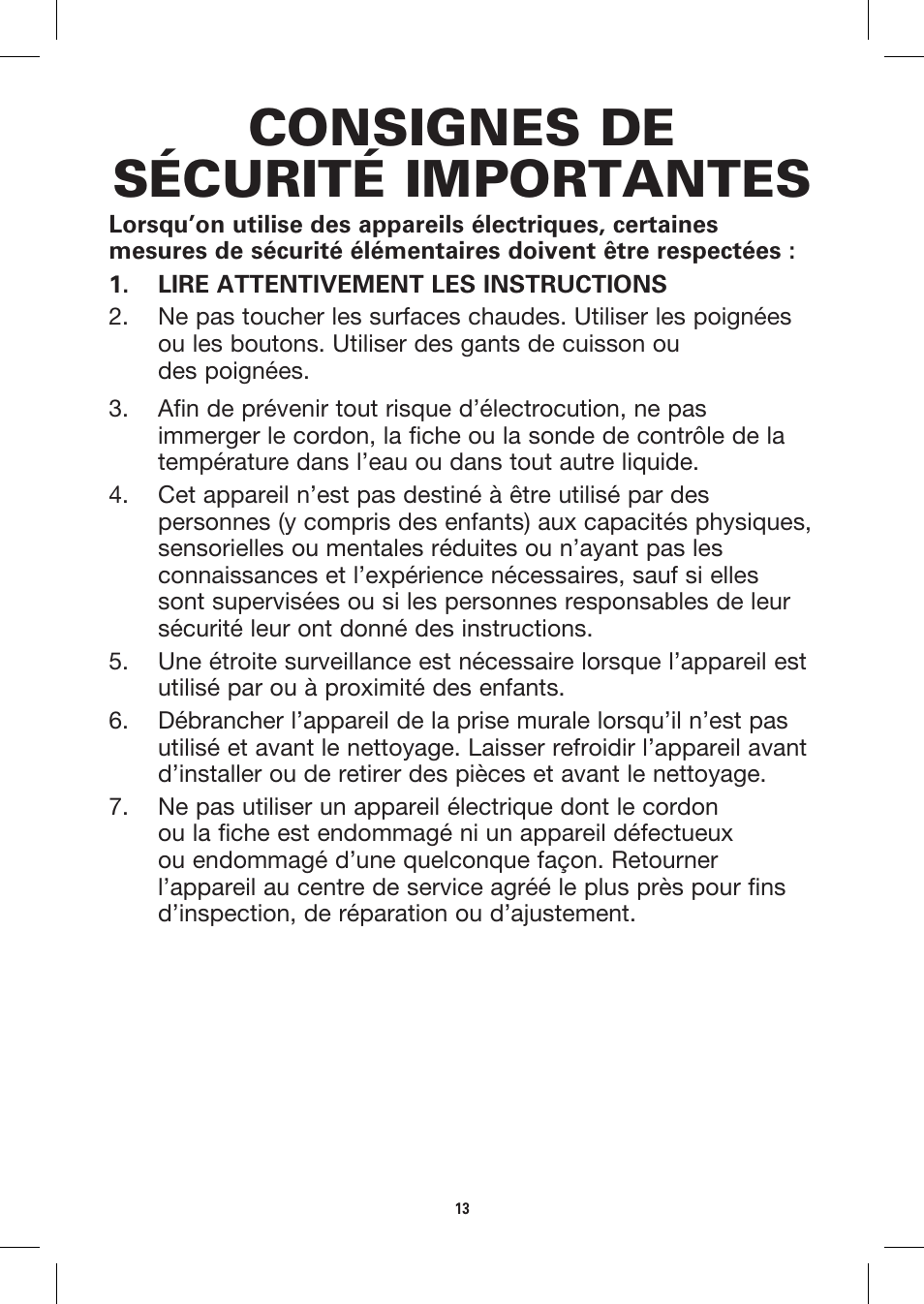 Consignes de sécurité importantes | BELLA 13057 10 x 18 Griddle User Manual | Page 13 / 36