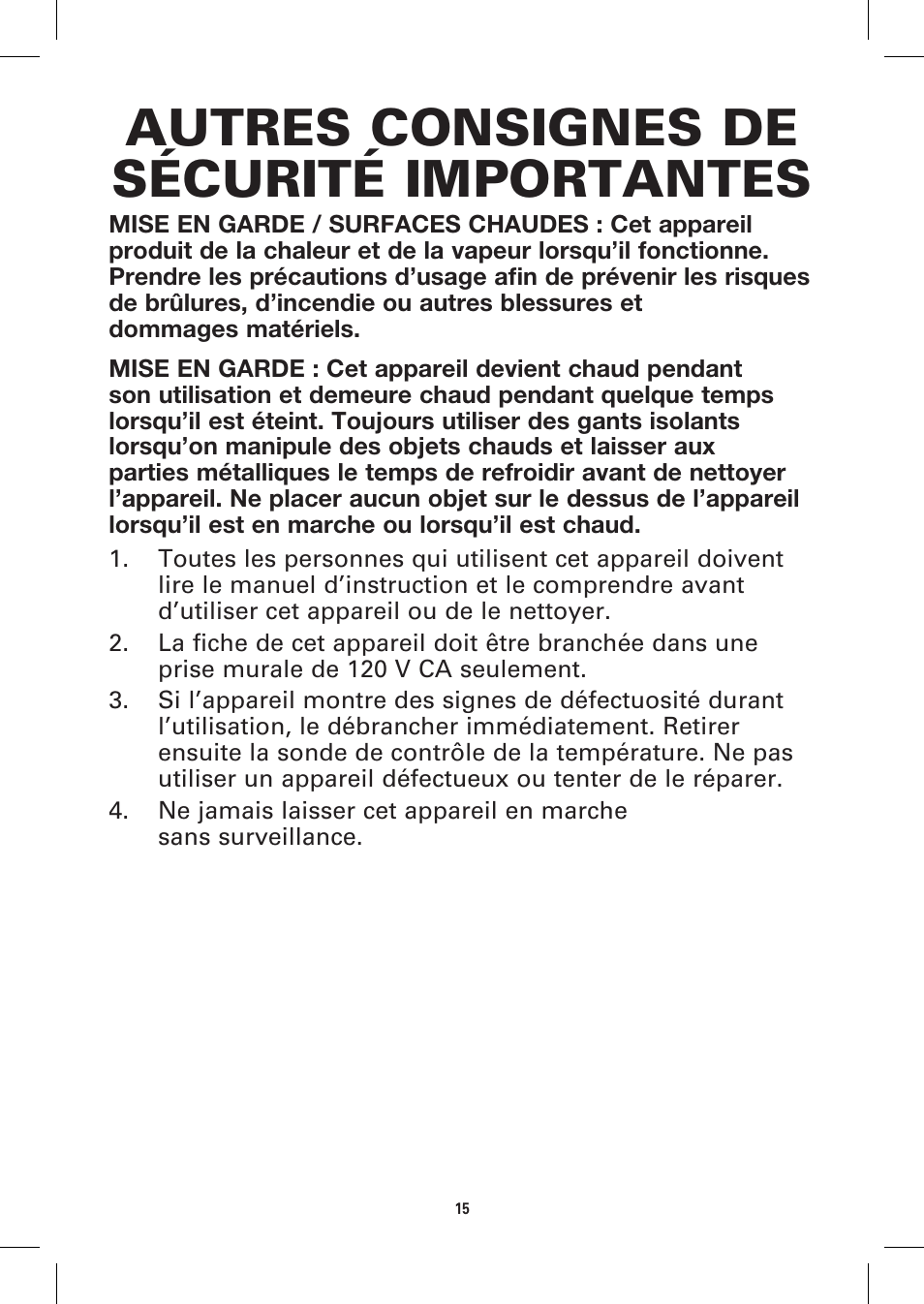 Autres consignes de sécurité importantes | BELLA 13057 10 x 18 Griddle User Manual | Page 15 / 36