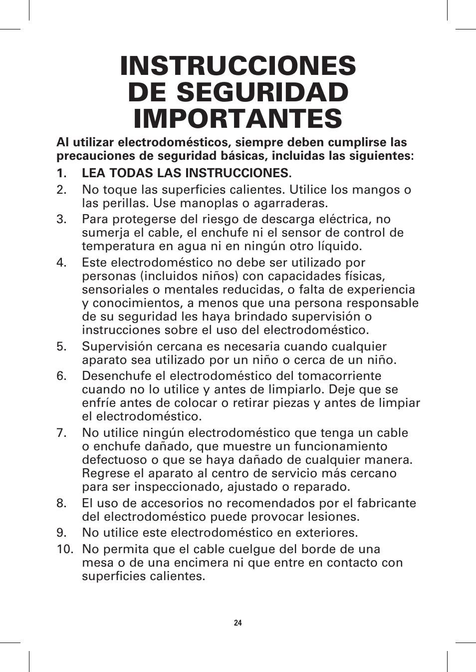 Instrucciones de seguridad importantes | BELLA 13057 10 x 18 Griddle User Manual | Page 24 / 36