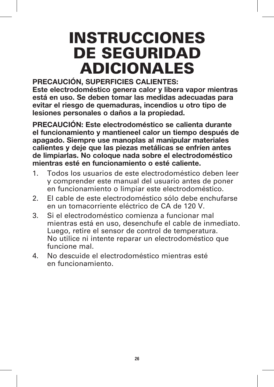 Instrucciones de seguridad adicionales | BELLA 13057 10 x 18 Griddle User Manual | Page 26 / 36
