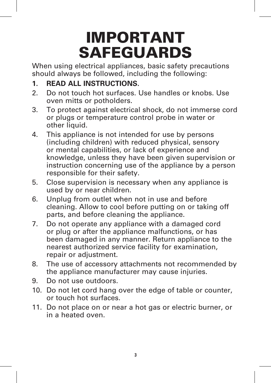 Important safeguards | BELLA 13057 10 x 18 Griddle User Manual | Page 3 / 36