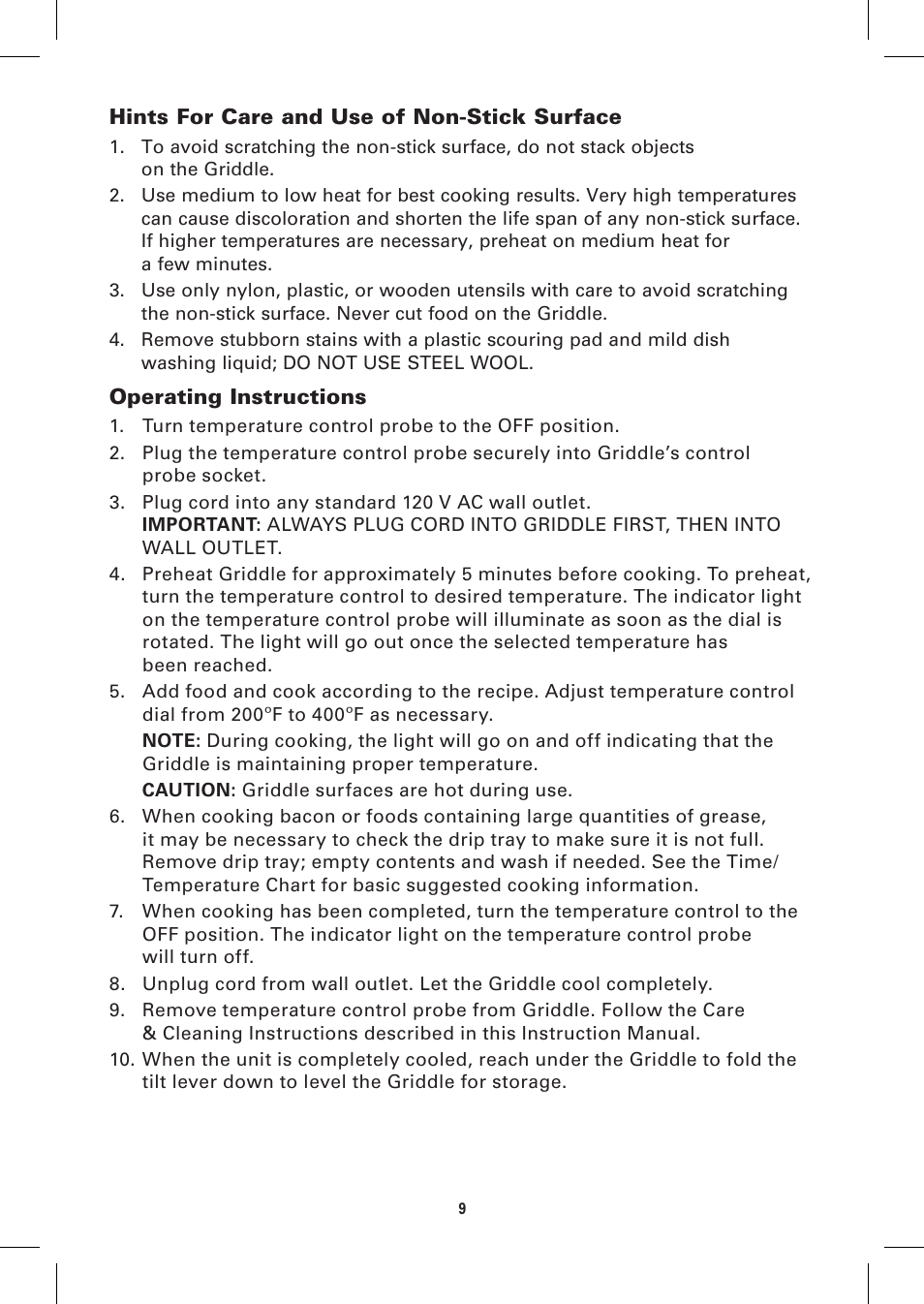 BELLA 13057 10 x 18 Griddle User Manual | Page 9 / 36