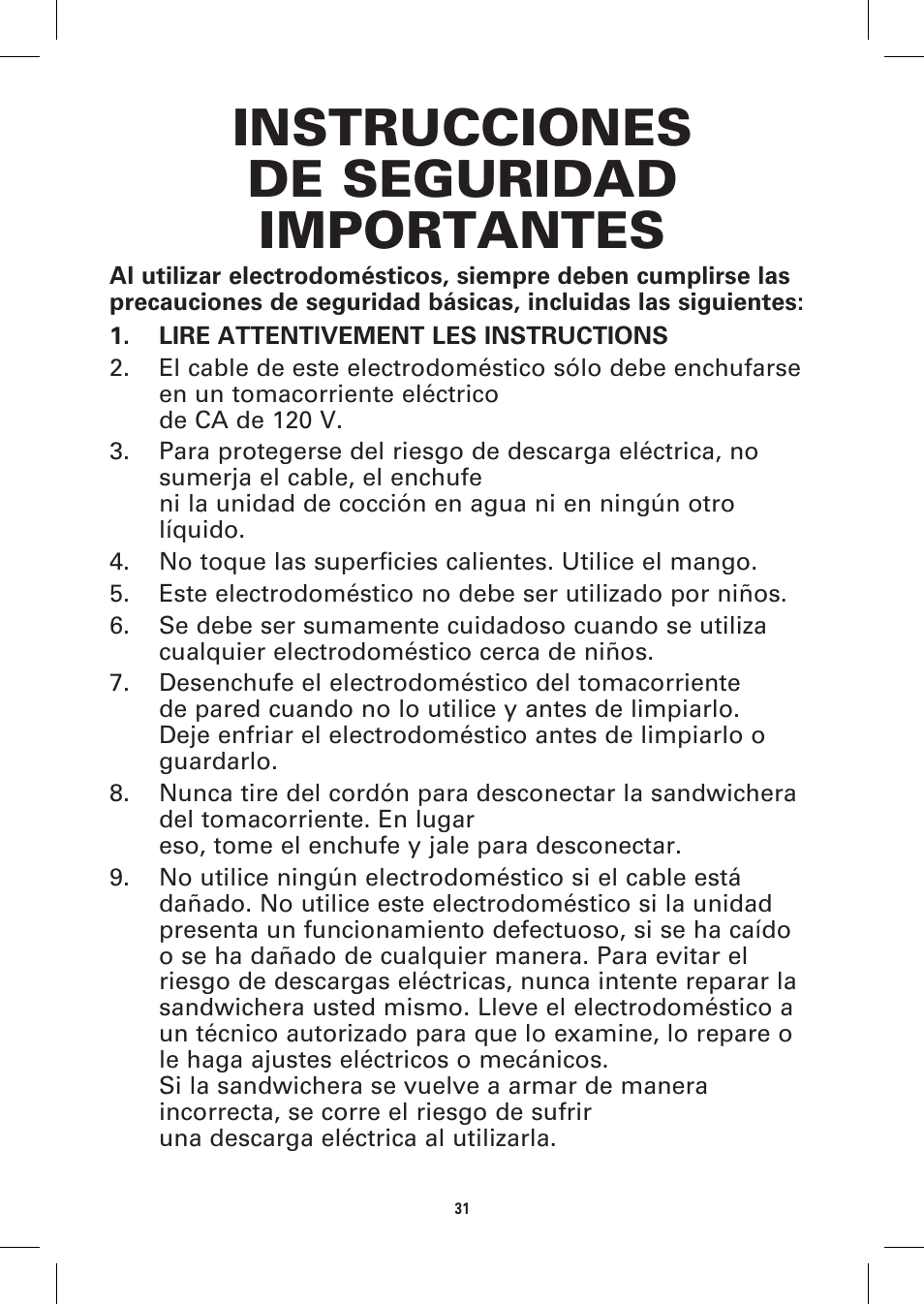 Instrucciones de seguridad importantes | BELLA 13944 Panini Maker User Manual | Page 33 / 50