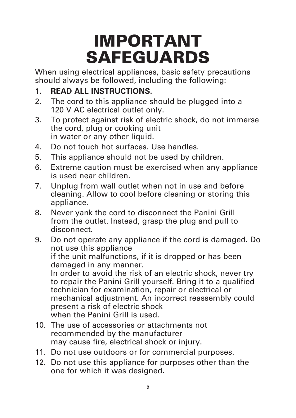 Important safeguards | BELLA 13944 Panini Maker User Manual | Page 4 / 50