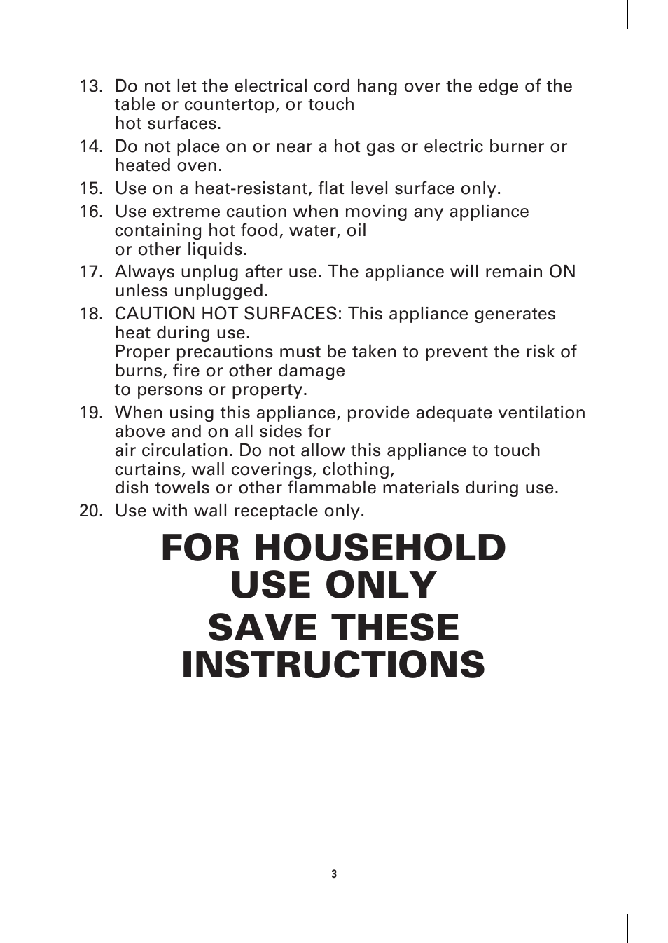 For household use only save these instructions | BELLA 13944 Panini Maker User Manual | Page 5 / 50