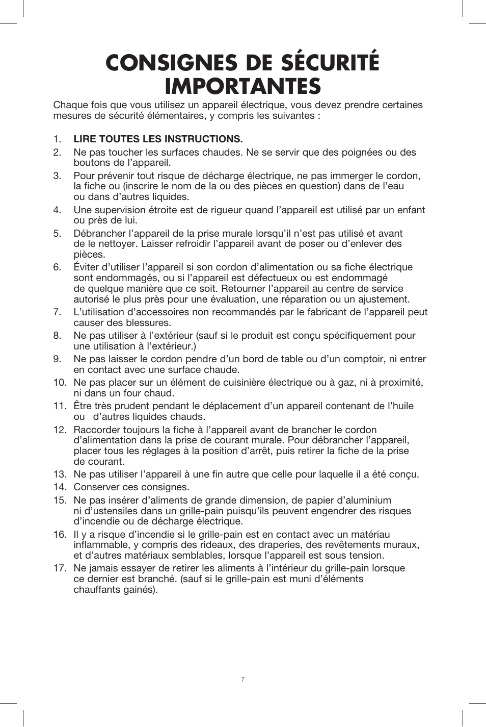 Consignes de sécurité importantes | BELLA 13780 Diamonds Collection 2-Slice Toaster User Manual | Page 8 / 18