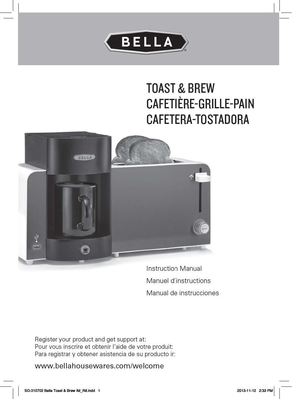 BELLA 14023 Toast and Brew Breakfast Station User Manual | 28 pages