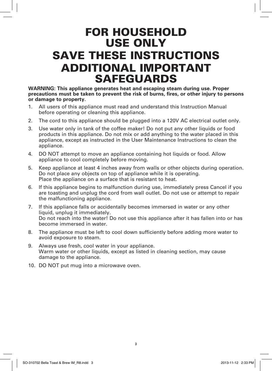 BELLA 14023 Toast and Brew Breakfast Station User Manual | Page 5 / 28