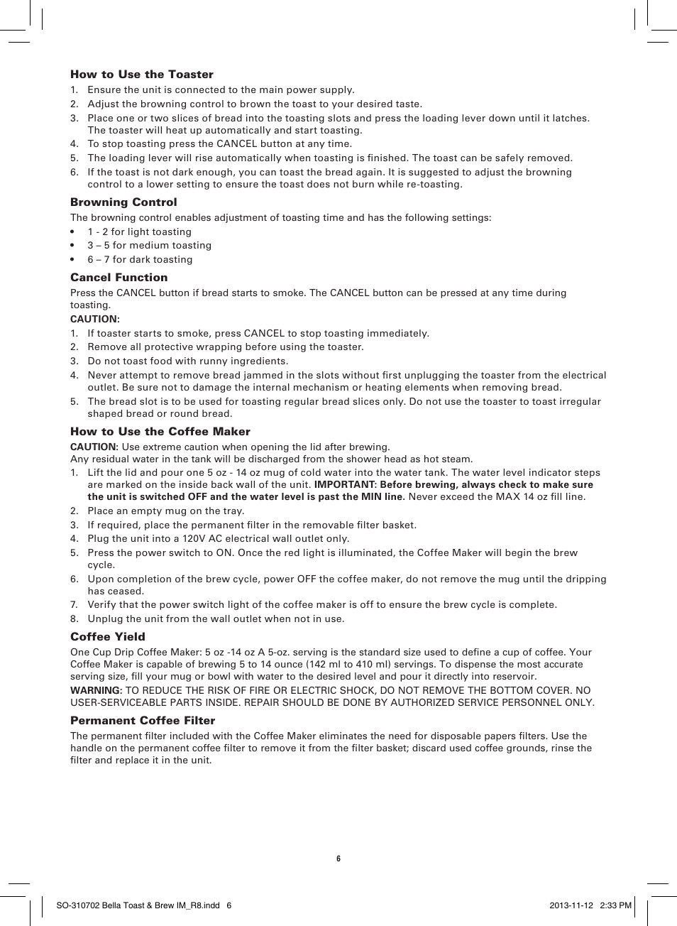 BELLA 14023 Toast and Brew Breakfast Station User Manual | Page 8 / 28