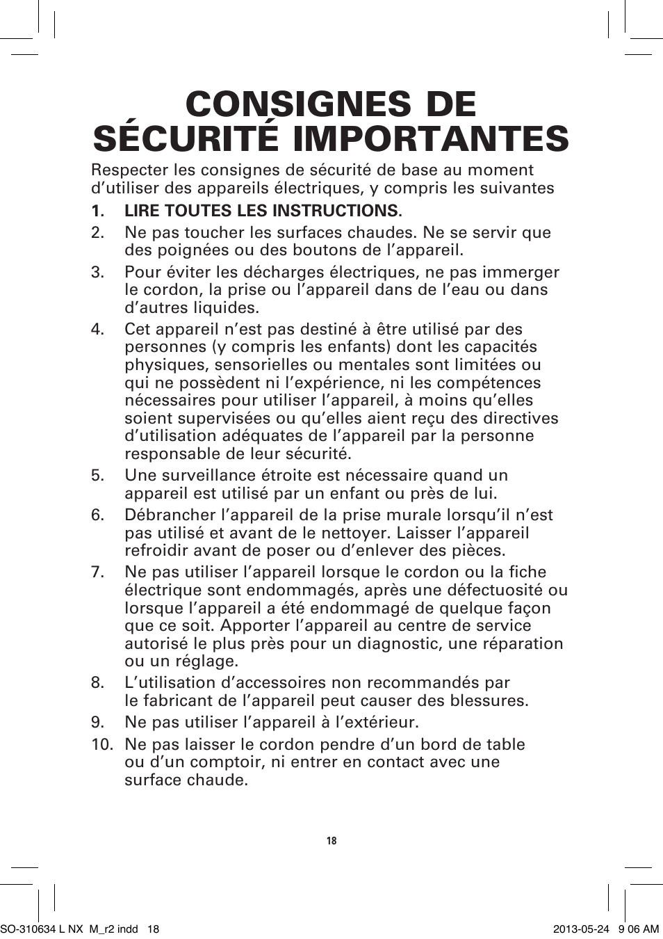 Consignes de sécurité importantes | BELLA 14013 2 X 2.5QT Linkable Slow Cooker System User Manual | Page 19 / 53