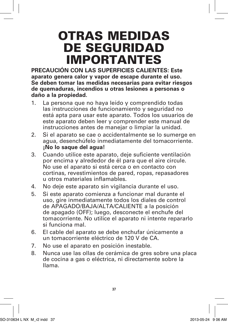 Otras medidas de seguridad importantes | BELLA 14013 2 X 2.5QT Linkable Slow Cooker System User Manual | Page 38 / 53