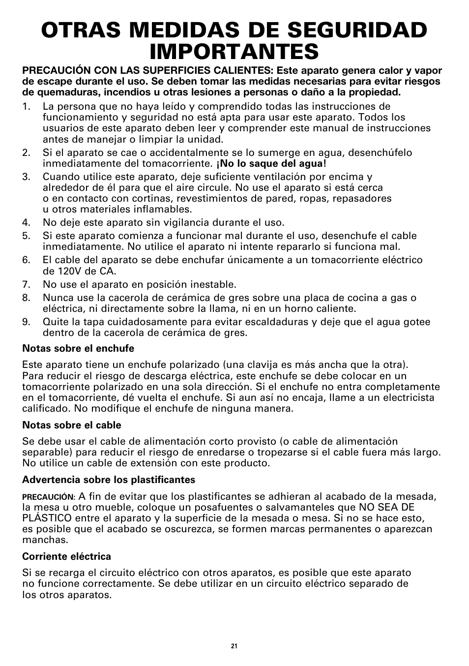 Otras medidas de seguridad importantes | BELLA 13722 6QT Portable Slow Cooker Programmable User Manual | Page 23 / 32