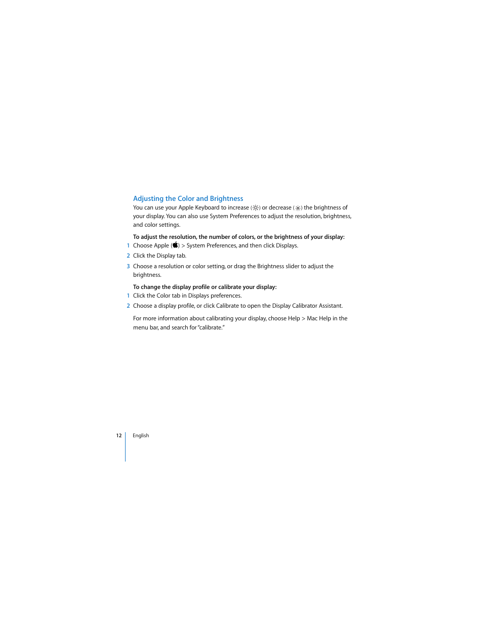 Adjusting the color and brightness | Apple LED Cinema Display (2008) User Manual | Page 12 / 122
