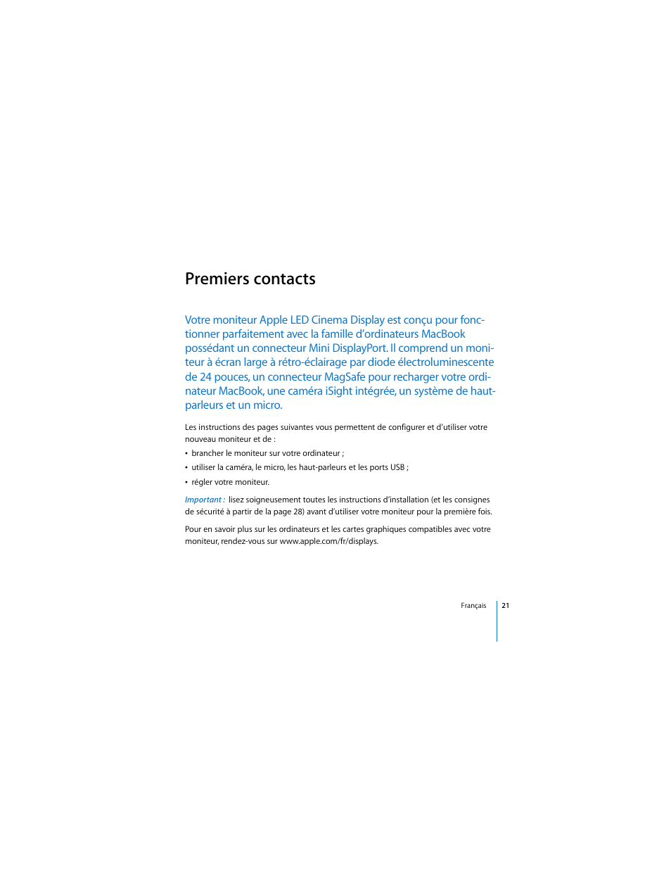 Premiers contacts | Apple LED Cinema Display (2008) User Manual | Page 21 / 122