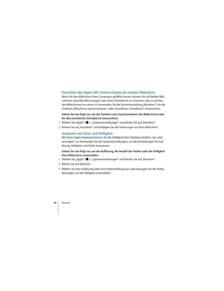 Anpassen von farbe und helligkeit | Apple LED Cinema Display (2008) User Manual | Page 40 / 122