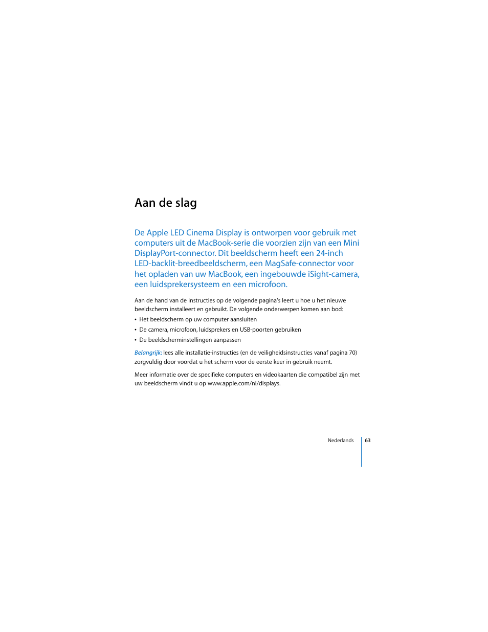 Aan de slag | Apple LED Cinema Display (2008) User Manual | Page 63 / 122