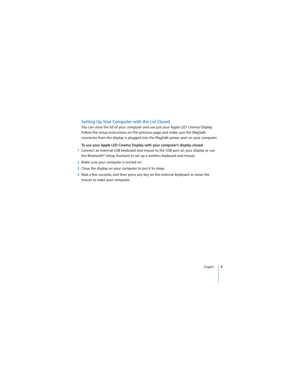 Setting up your computer with the lid closed | Apple LED Cinema Display (2008) User Manual | Page 9 / 122