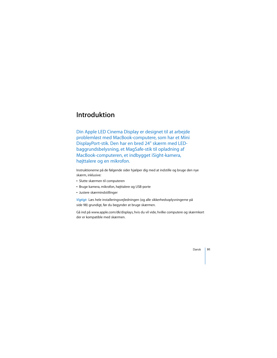 Introduktion | Apple LED Cinema Display (2008) User Manual | Page 91 / 122