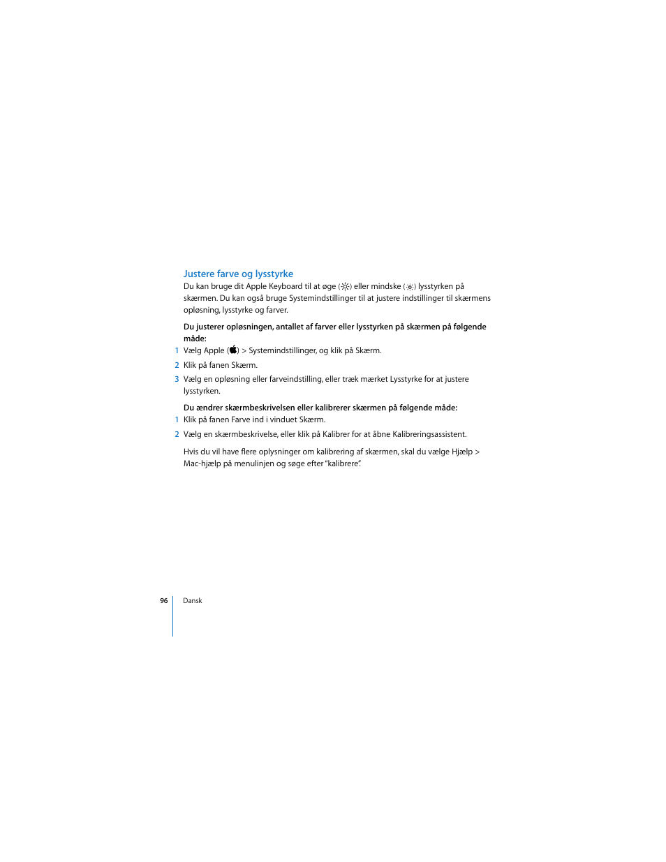 Justere farve og lysstyrke | Apple LED Cinema Display (2008) User Manual | Page 96 / 122