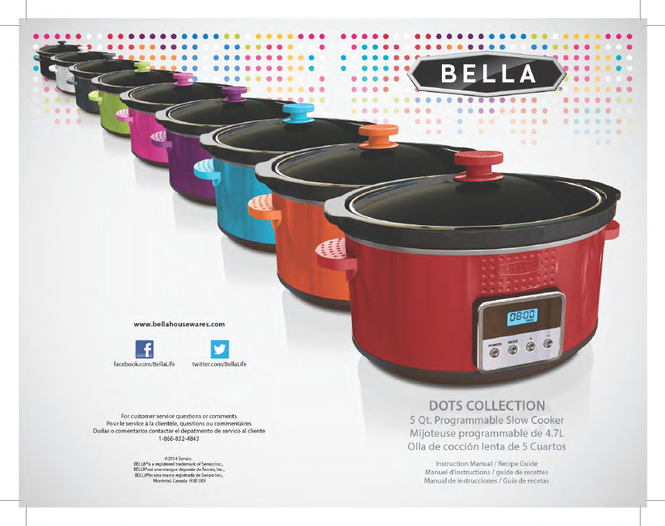 BELLA 13963 Dots Collection 5QT Programmable Slow Cooker User Manual | 37 pages
