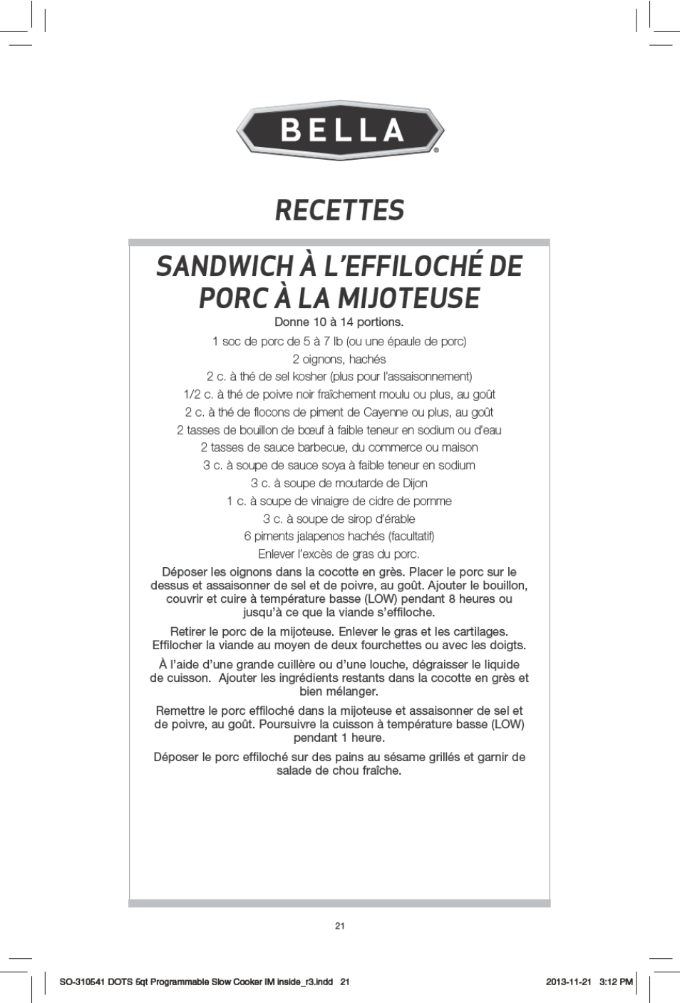 BELLA 13963 Dots Collection 5QT Programmable Slow Cooker User Manual | Page 22 / 37