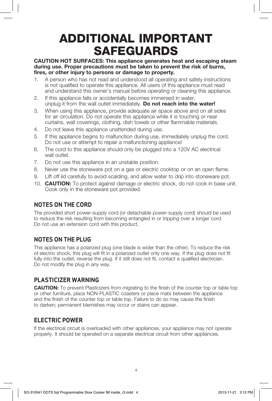 Additional important safeguards | BELLA 13963 Dots Collection 5QT Programmable Slow Cooker User Manual | Page 5 / 37