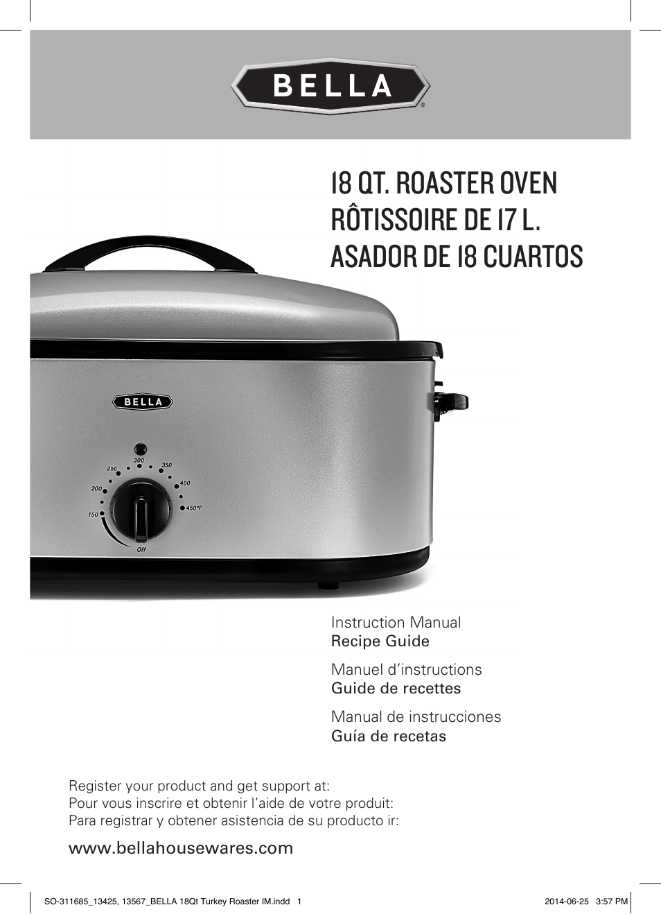 BELLA 13567 18QT Turkey Roaster User Manual | 34 pages